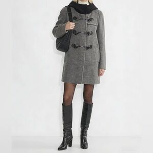 BNWOT Mo & Co Women's Wool Blend Gray Duffle Toggle Winter Coat with Hood Size S
